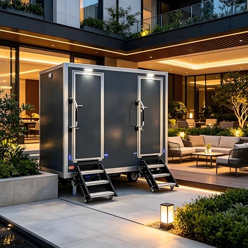 Multi-Stall Portable Toilet Trailer Luxury Mobile Restroom Trailer Premium Bathroom Unit Commercial Restroom Solution with Flush Toilet Sink Shower Ventilation for Large Events Construction Camps