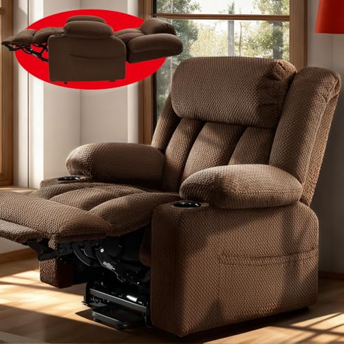 Cfvyne Three Motor Large-Wide Power Lift Chairs Recliners for Big and Tall Elderly, 180° Lay Flat Lift Chair, Infinite Position, Power Headrest, Heat & Vibration Massage (Plush Flannel, Dark Brown)