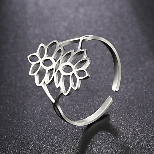 Bague Lotus redimensionnable acier inoxydable bague point-virgule yoga et méditation