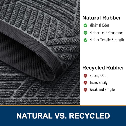 Smiry Front Door Mat Outside Entrance, Heavy Duty Sturdy Natural Rubber Doormat, Trap Dirt and Moisture, Easy Clean Low Profile Welcome Floor Mats for Indoor Outdoor Entry, 47x32 Inch, Grey