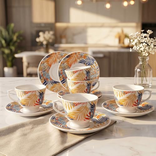 Image of UPC Premium Bone China Cup & Saucer Set (6 Pieces) | Elegant Solid Color Tea Coffee Cups | Lightweight, Durable & Glossy Finish | Ideal for Home, Office & Gifting