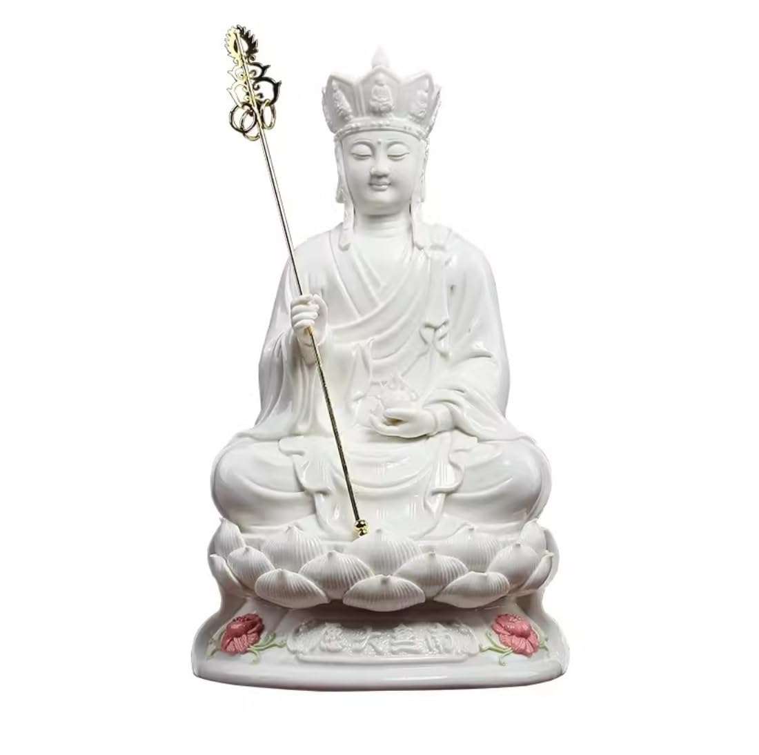 Estatuilla Buda Estatua De Buda Cerámica Sentado Ksitigarbha Bodhisattva para La Decoración Oficina Sala Estar del Hogar Estatuas Decorativas(White,14in)