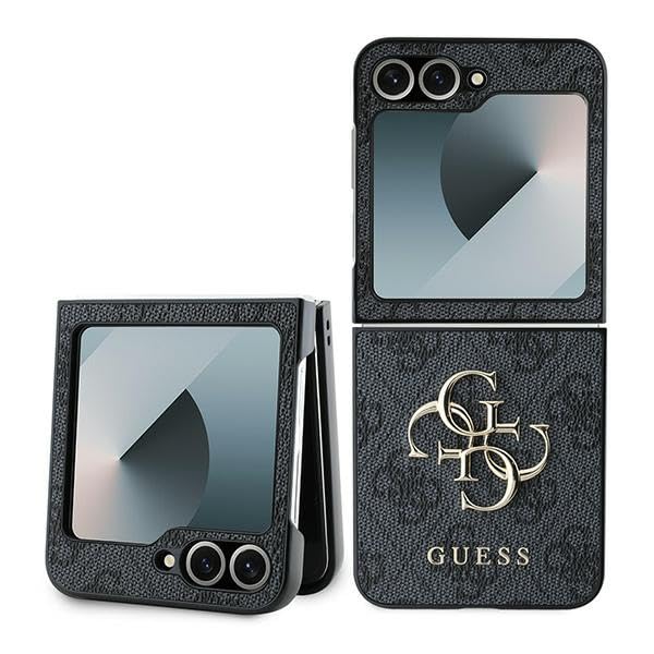 CG Mobile Guess GUHCZF64GMGGR Étui pour Z Flip6 F741 Noir Cuir 4G Metal Logo