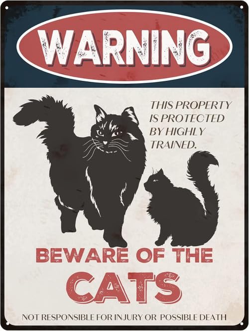 Horienteeon Cat Sign Beware of Cat Sign 30x40cm Aluminum Warning Signs for House Outdoor Club Yard Fence Funny Animal Signs for Wall Decor