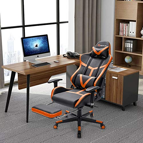 Goplus-Gaming-Chair-Massage-Office-Chair-Computer-Gaming-Racing-Chair-High-Back-PU-Leather-Adjustable-Ergonomic-Reclining-PC-Game-Chair-Rolling-Swivel-Executive-Chair-with-Footrest-Orange Goplus Gaming Chair Massage Office Chair Computer Gaming Racing Chair High Back PU Leather Adjustable Ergonomic Reclining PC Game Chair Rolling Swivel Executive Chair with Footrest Orange