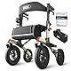 VOCIC Rollator Faltbar und Leicht mit Sitz,Outdoor Rollator mit Gummi-Nonluftbereifung für Allen Gelände,Aluminium Höhenverstellbare Rollatoren für Draußen&Langlauf&Reisen,Champagner(5 Jahre Support)
