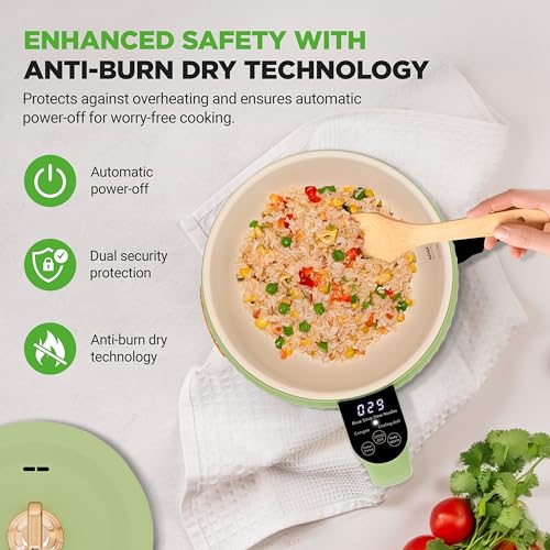 NutriChef 1.6 QT Portable Electric Rice Cooker & Lunch Maker | Multi-Functional & Non-Stick Ceramic Coating | Digital Control Panel | 6 Cook Functions: Rice, Soup, Stew, Porridge & More | Green by Nutrichef - Image 5