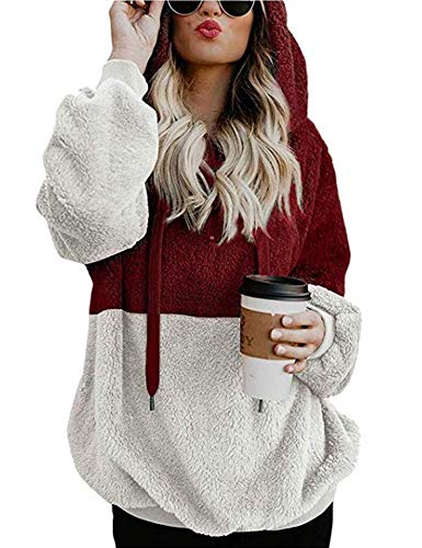Sudadera con capucha de forro polar de manga larga para mujer, cálida, con cremallera, sudadera con capucha y cremallera de 1/4