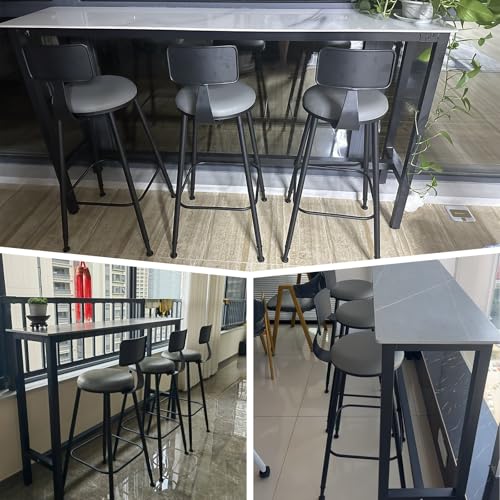 Tavolo da bar industriale stretto, robusto piano in pietra sinterizzata, bordi arrotondati, perfetto per cucina e piccole sale da pranzo, 140 x 40 x 105 cm, grigio - Design altezza bancone