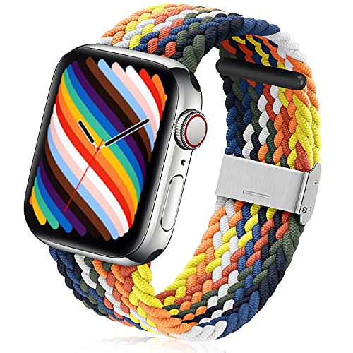 GEAK Compatible with Apple Watch Band 44mm 42mm 38mm 40mm Women Men, Soft Adjustable Stretchy Loop Nylon Replacement Wristband for iWatch SE Series 6 5 4 3 2 1, Colorful
