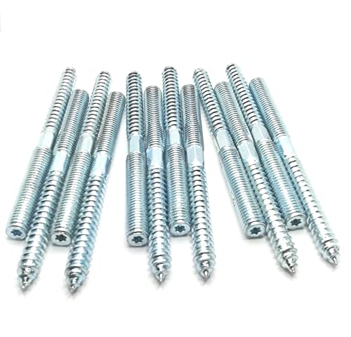 Image of Hanger Bolt M10x117 Silvery Double Headed Bolt Self-Tapping Screw with Hexagon for Furniture 12Pcs