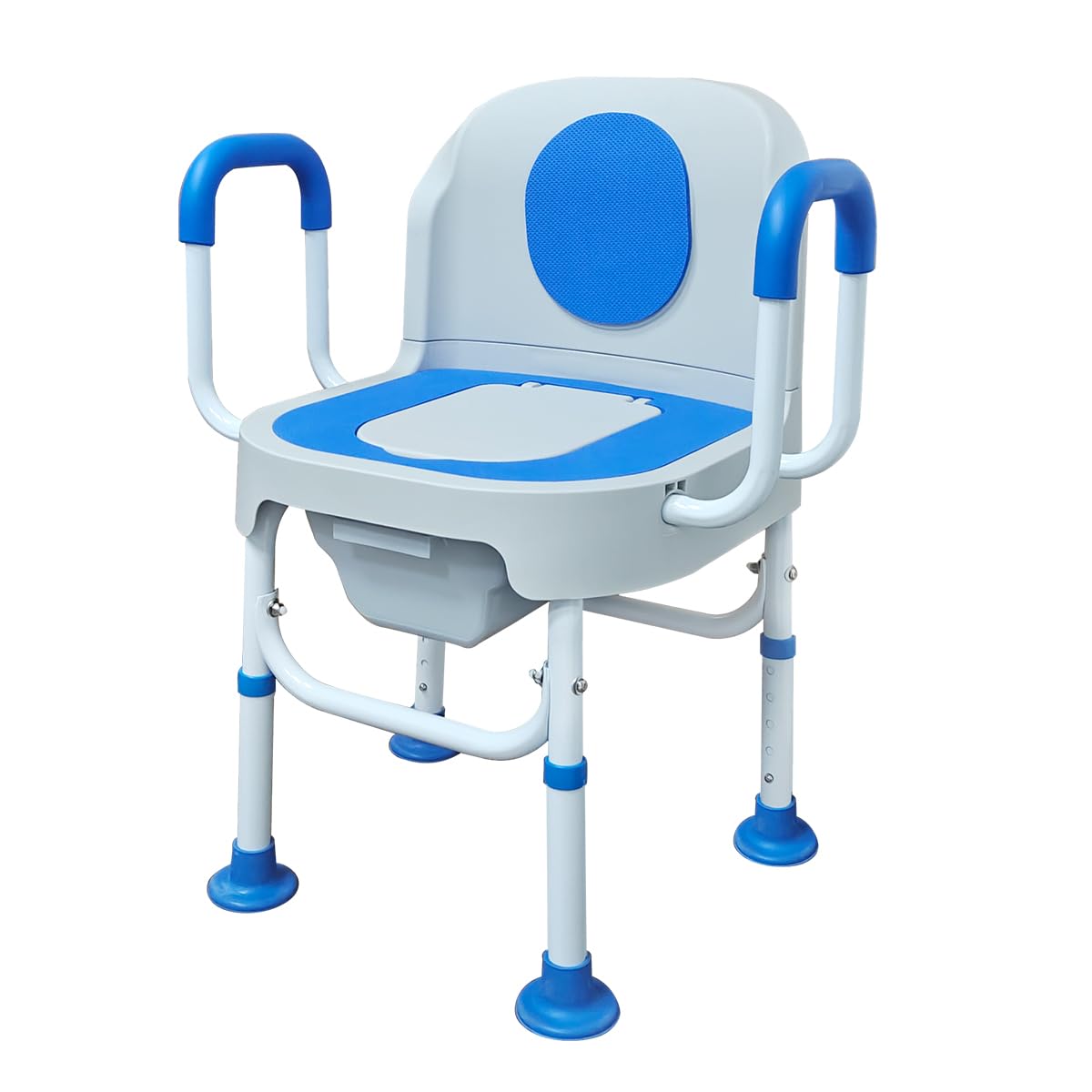 Lumizone Portable Toilet Chair for Elderly Adjustable Bedside Commode with Armrests & Sliding Bucket 5-Level Height Odor-Proof Double Lid Non-Slip Feet Supports 220 lbs, Lightweight for Home/Travel