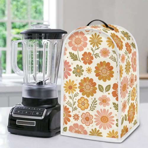 Image of Autumn Happie Floral Kitchen Blender Dust Cover with Top Handle | Soft, Anti Splash, Stand Mixer or Coffee Juicer Maker Cover Polyester Dust Proof Blender Protector Covers Christams Gifts