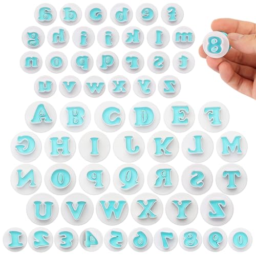 jwtyu 62 Stück Fondant Ausstecher Buchstaben Alphanumerisch Wiederverwertbar Buchstaben Ausstecher für Fondant für Torten Kekse Schokolade Bäckereiprodukte