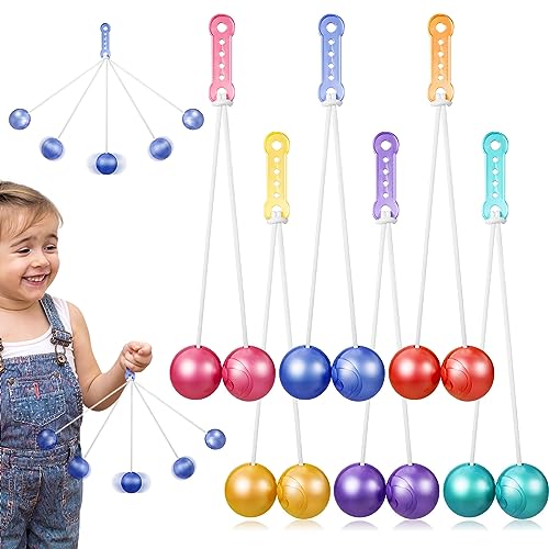 Liliful 6 Pcs Clackers Balls on a String Colorful Lato Lato Ladder Ball Toss Game Balls Gifts for Training Balance Ability Concentration Holiday Party Pressure Reducing(Classic)