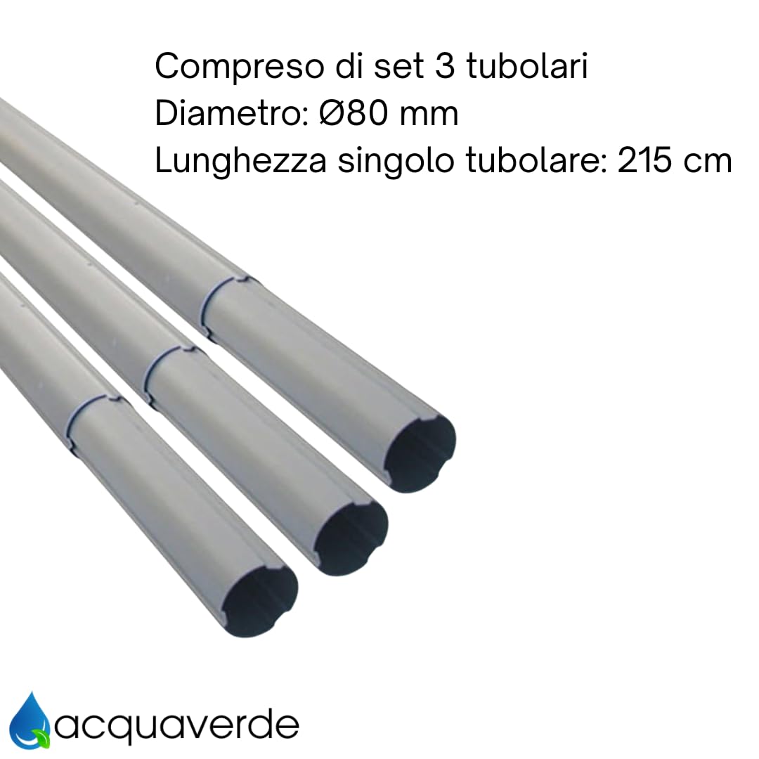 acquaverde | Rullo Avvolgitore per Telo Piscina in Alluminio | 3 Tubolari da 2,15 m Ø80mm | Adatto per Piscine da 3-5 m | Ideale per Copertura Termica o Solare