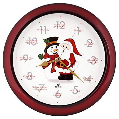 Justime Splendid 14-Inch 12 Song Of Carols Of Christmas Warm Santa Claus & Snowman Melody Wall Clock,Quartz Home Wall Deco Clock (Ss Red) #TOP2