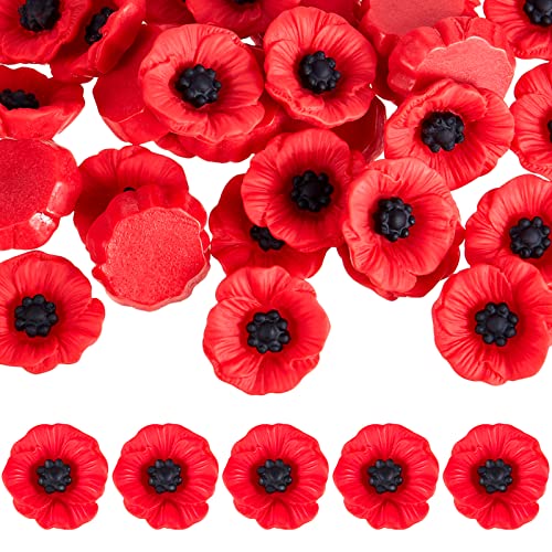 24 Set Resin Artificial Red Poppy Flower Heads Fake Poppies 