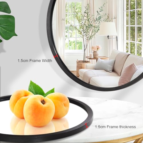 Image of AOAOPQ Black Round Mirror for Wall Small Round for Bathroom Entryway Living Room Hallway Matte Frame Mirrors Anti Rust Hangs Tempered Glass for Bedroom Entry Dining Room