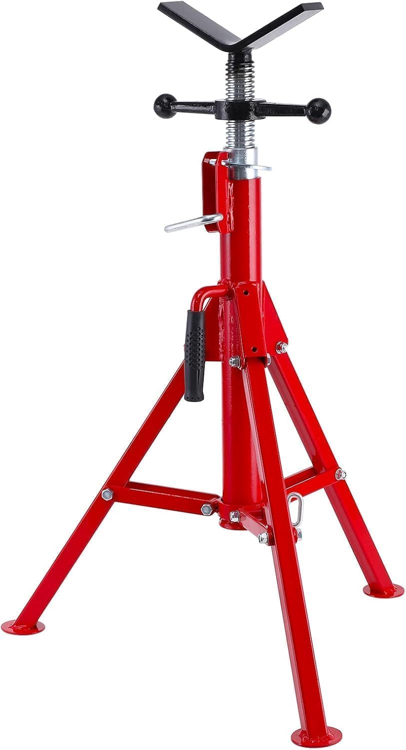 Rohrstütze Rohrständer V-Kopf 2500 lbs Rohrbock Höhe verstellbar 28-52" 2500 LB, robuster Karbonstahlkörper, langlebiger, zusammenklappbares tragbares Rohr, Stahl-Wagenheberständer