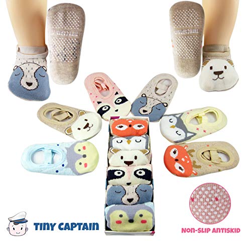 Tiny Captain Baby Toddler Girls Grip Socks Gripper Straps Ages 1-3 Year Old Anti Slip Animal Socks Age 1 Girls Gift Set3