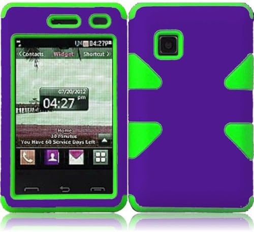 Importer520 Dynamic Hybrid Tuff Hard Case Snap On Phone Silicone Cover Case For LG 840G LG840G TracFone, StraightTalk, Net (Purple/Neon Green)