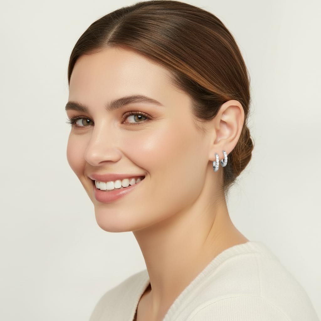 DISENO Huggie Hoop Earrings in 10k White and Yellow Gold with 0.05 ct Natural Diamonds (F-G Color, SI1-SI2 Clarity) Fine Jewelry for Women Gifts Birthday, Weddings, Anniversaries, Valentine's Day