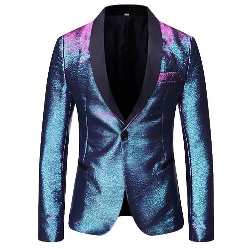Mens Shiny Gradient Blazer One Button Shawl Lapel Elegant Suit Jacket2