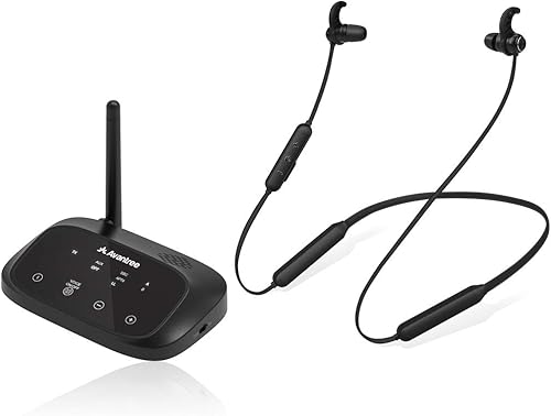 Avantree Auriculares inalámbricos HT5006 para escuchar TV soporte de paso auriculares de banda para el cuello de 20 horas con transmisor Bluetooth