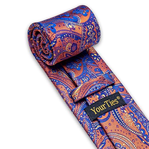 Image of YourTies Silk Paisley Floral Tie and Pocket Square Cufflinks with Lapel Pin Sets for Men 5PC Wedding Party