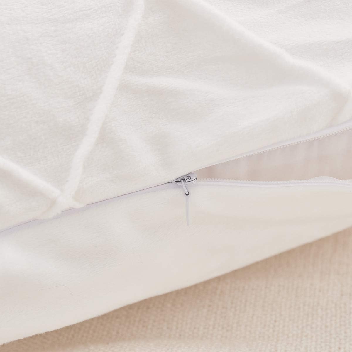JAUXIO Diamond Pinch Pleated Crystal Velvet Pillowcases 2 Pack Solid Pintuck Throw Cushion Cover for Home Decor Hidden Zipper Closure (White, King)