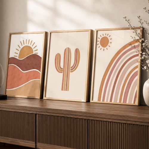Image of kotart Boho Art Home Decoration Paintings With Frame For Living Room Bed Room Hotel Wall Decor Digital Reprint Set of 3 (20x30 Inch)