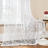 Lace Curtains 84 Inches Long 2 Panels set French White Floral Sheer Curtains for Living Room Bedroom Vintage Victorian Drapes Crochet Curtains Rod Pocket Light Filtering Edges Window Decor, 52x84