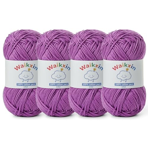 Image of Cotton Yarn for Crocheting - 524.9yds / 7.05oz Baby Yarn for Crocheting Soft - 100% Milk Cotton Yarn 5 Ply Crochet Amigurumi Yarn for Crafts&Puzzle /Socks /Hats(4 Deep Purple)