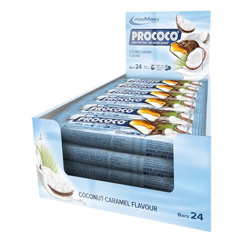 IronMaxx Prococo   Barritas Proteicas Coco y Caramelo 24 x 48 g | Alto en Proteínas 12 g | Sin Azúcar Añadido | Snack Saludable On the Go y Post Entrenamiento