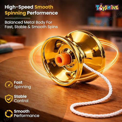 Image of Toyshine High Gloss Speed Metal YoYo Spinner Toy with String | Smooth Spinning Trick YoYo Skill Toy for Hand Eye Coordination | Classic Skill Game Toy for Kids Boys Girls & Teens - Golden