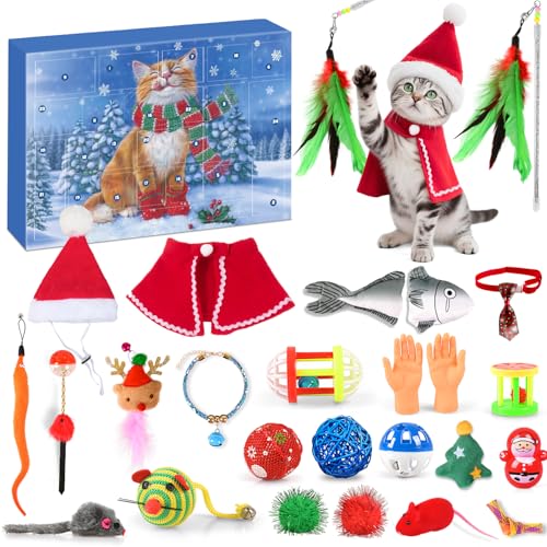 iZoeL Calendario Avvento Gatti Calendario Avvento 2025 Giochi Gatto, Regali di Natale per Gatto, Giocattoli Interazione per Gatti Indoor Outdoor - Collari Campanelli Palline Pesciolini Topolini