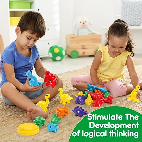 Image of USATDD Matching Letters Dinosaur Toy, Double-Sided ABC Letters Dinosaur Match Game Preschool Fine Motor Toy with Uppercase Lowercase Alphabet, Educational Learning Toys for Toddlers Boys Girls
