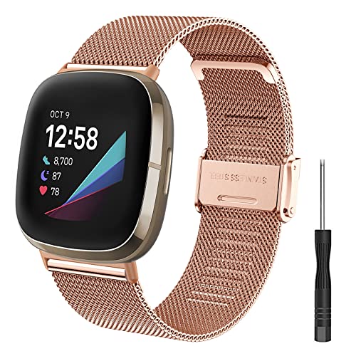 Fitbit Armbänder: Mesh Gewebte Edelstahl Armband Metall Uhrenarmband Ersatzband für Männer und Frauen, Kompatibel mit Ve...