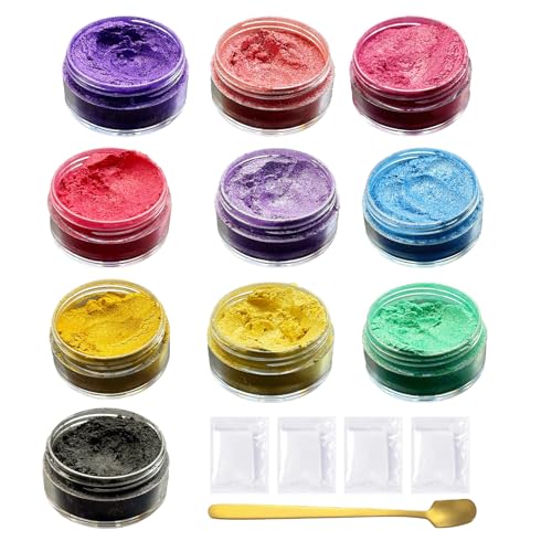 Canollo 10 Mica Pulver 10g, Farbpigmente für Gießpulver, Perlglanz Epoxidharz Farbe metallischer Pulver für Seifenfarbe, Kerze, Schmuckherstellung, Kosmetischer, Nagellack, Badebomben, Malerei