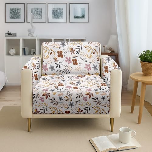 Image of Amazon Basics Printed Quilted Reversible Sofa Topper | 1 Seater | 175Cm X 60Cm | 325 GSM | Color - Cream, Polyester Blend
