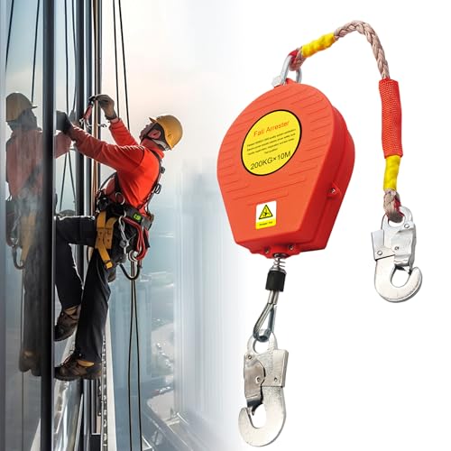 Aocay Dispositif Antichute à Rappel Automatique 10m, Harnais de Sécurité Antichute 200kg, Harnais Anti Chute Professionnel Toitur, Stop Chute Automatique pour Travail en Hauteur
