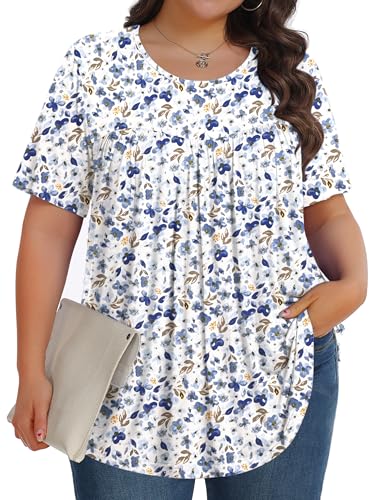 Image of Tencede Womens Plus Size Tops Tunic Short Sleeve Crew Neck Shirts Casual Soft Blouse 1X-5X
