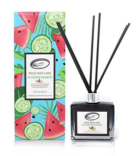 Air Jungles Summer Passion Fragrances Reed Diffuser Set With Sticks, Watermelon And Lime Scent Incense Oil, Essential Oil Air Freshener For Home, Office, Gym, And Room Diffuser, 3.4 Fl. Oz #TOP15