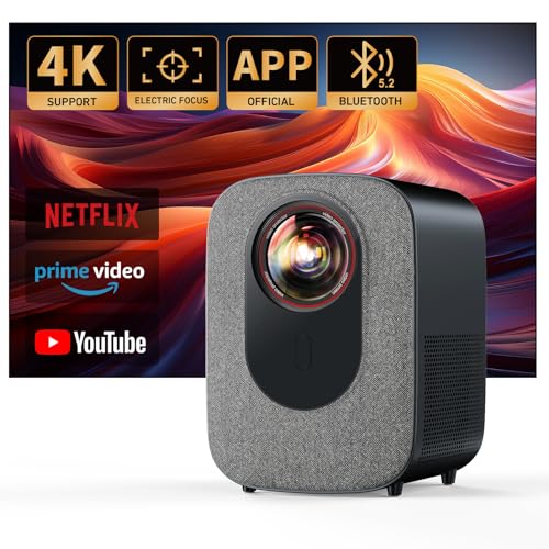 4K WiFi & Bluetooth Smart Projector - Jimveo 800 ANSI 1080P, Netflix/YouTube/Prime Video Built-in, Electric Focus, Portable Outdoor Design