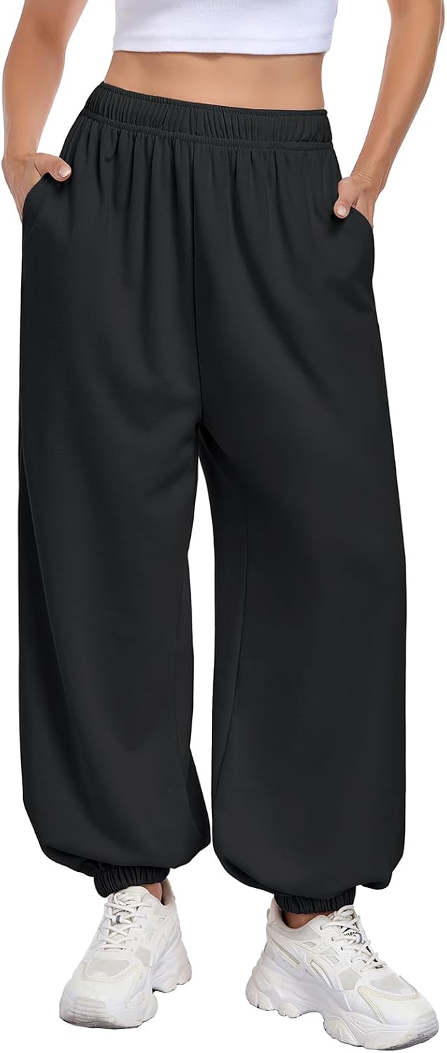 Womens Barrel Harem Pant Wide Leg Balloon Pants Baggy Casual Joggers | Lantern Pants, Lightweight Drawstring Sweat Pants, Comfy Loungewear, Summer Fall Casual Track Pants, Side Pockets