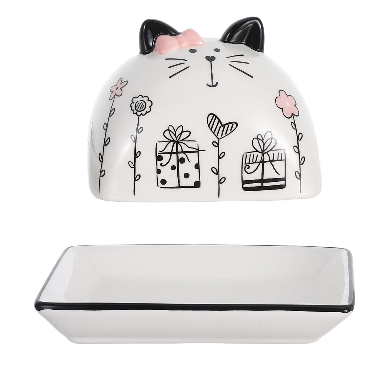 UPKOCH Halter Porzellan Salat Butter Lebensmittel Schön West Behälter Teller Halter Küche Bedeckt Katze Mit Ost Koffer Sicher Organiser Abdeckung Cartoon Dessert Für Keramik