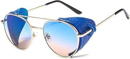 Sonnenbrille mit Doppelsteg, schwarzer Lederrahmen, Retro-Sonnenbrille