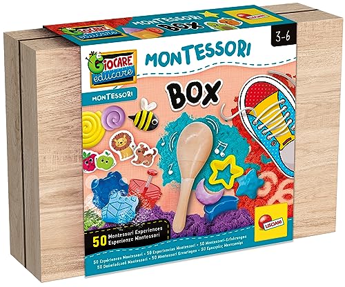Lisciani - MONTESSORI - Caja de Trabajo de Madera - Juegos Educativos - 50 Actividades - Laboratorio - Experiencias Sensoriales - Materiales - Para Niños de 3 a 6 años