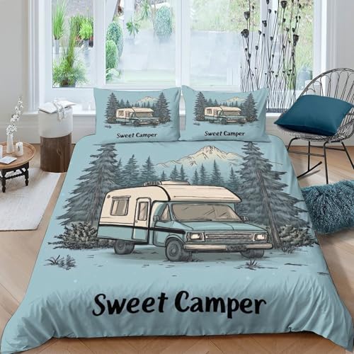 Housse de couette 135x200 camping-car imprimé 3D parure lit douce